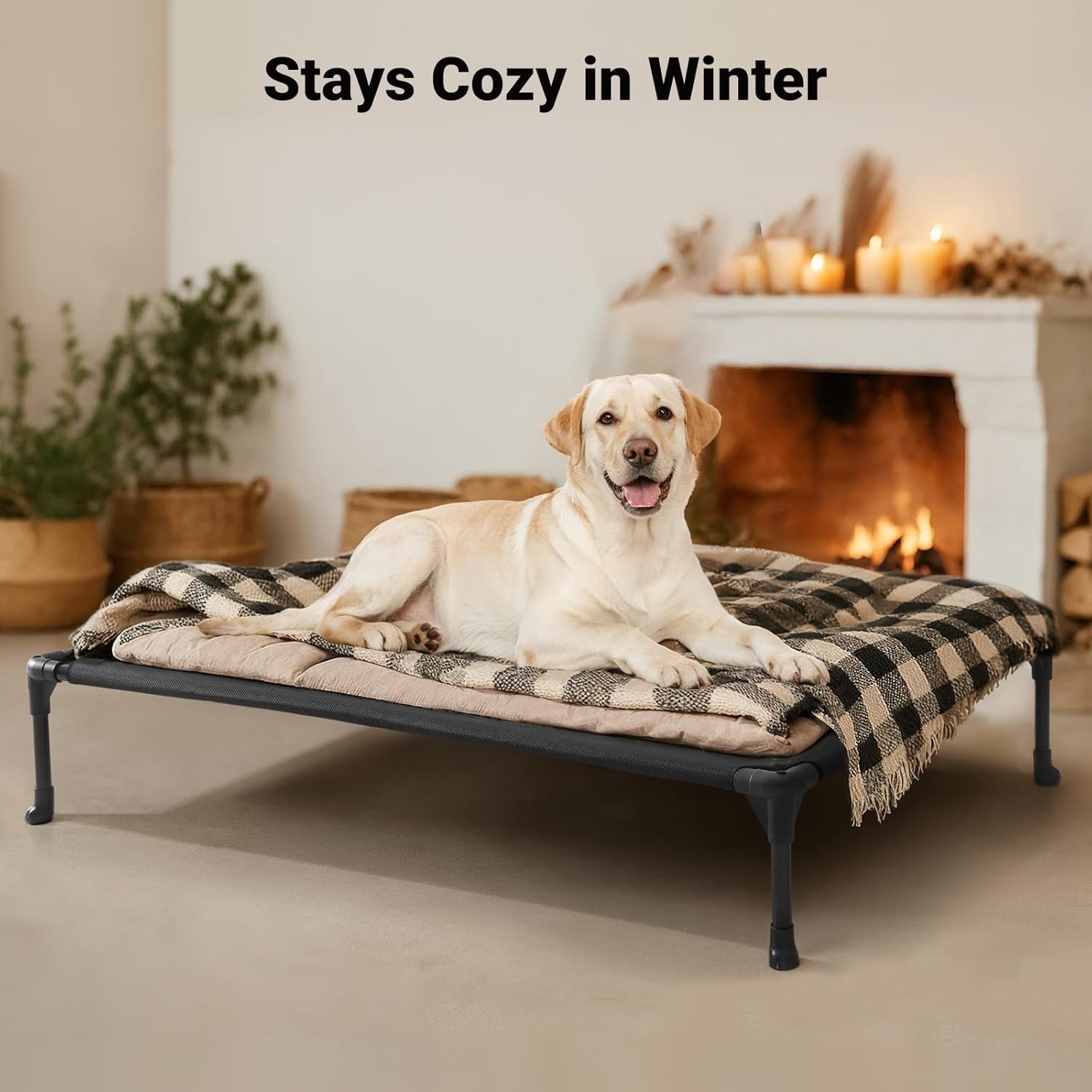 Outdoor Elevated Dog Bed Large Sized Dogs, Large Cooling Raised Dog Cots Beds Training Platform off Ground Hammock with Breathable Mesh, No-Slip Feet, 42"X30", Black