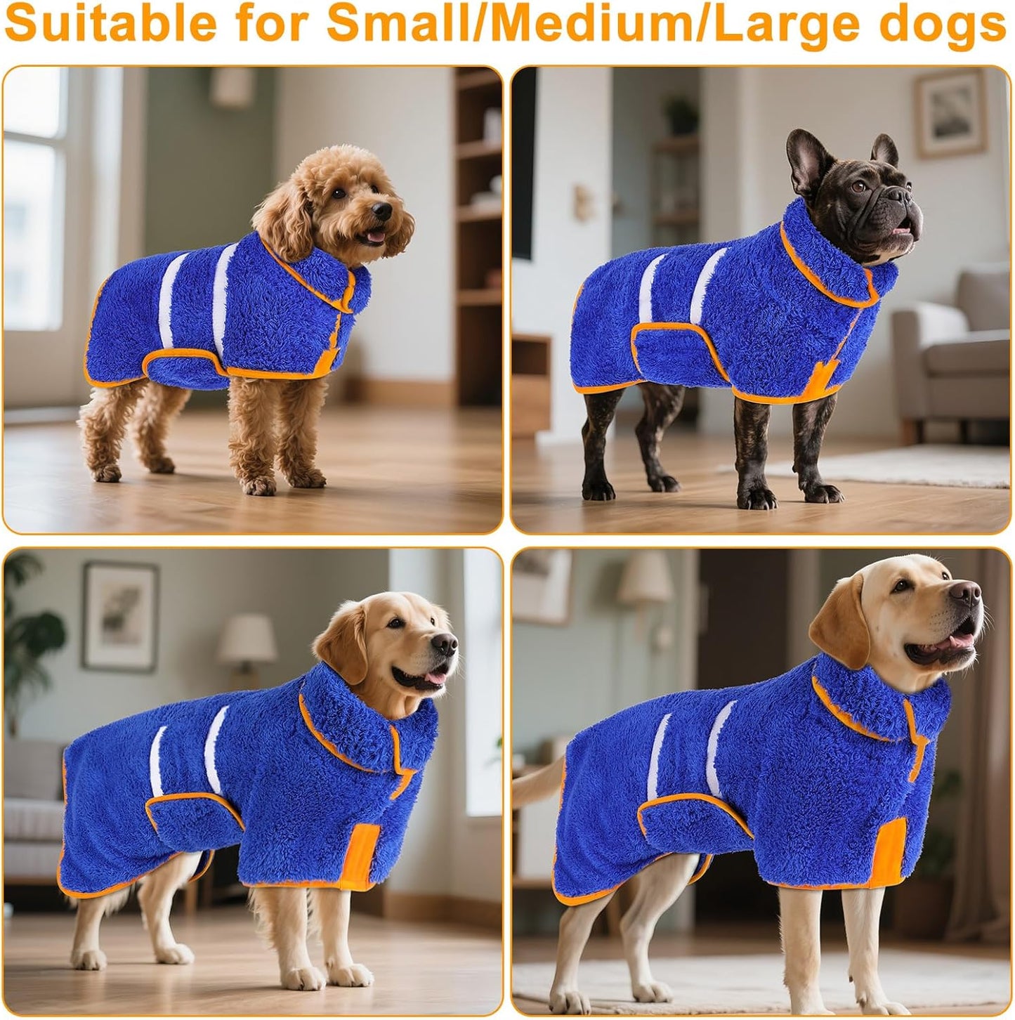 Dog Bathrobe, Quick Drying Super Absorbent Dog Robes for after Bath, Warm Keeping Dogs Towel, Dogs Bath Supplies, Dark Blue XL