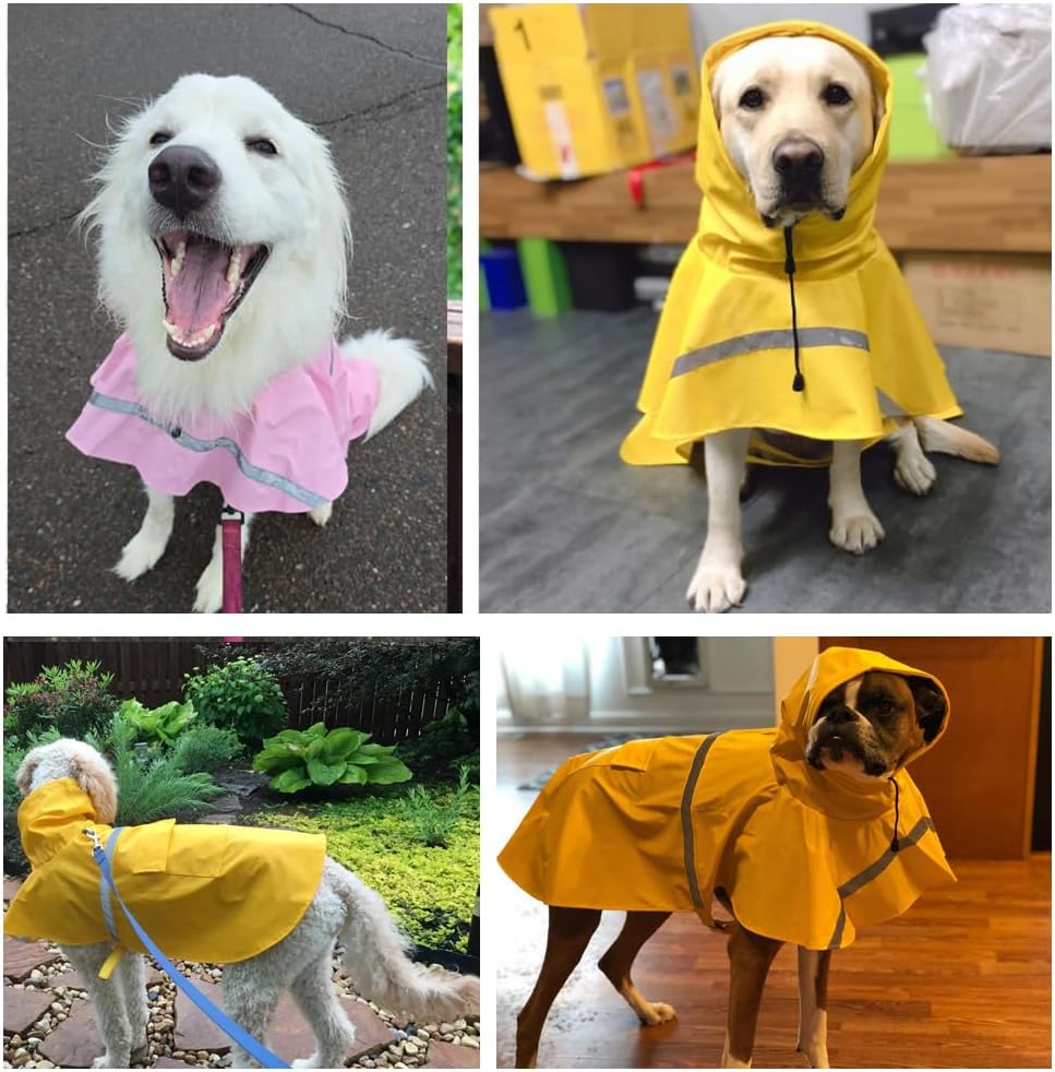 Dog Raincoats with Reflective Strip Hoodie, Poncho Jacket for Large Dogs