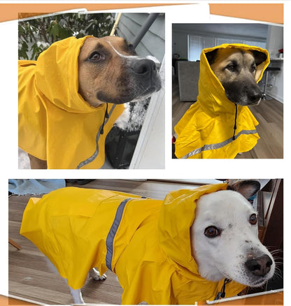 Dog Raincoats with Reflective Strip Hoodie, Poncho Jacket for Large Dogs