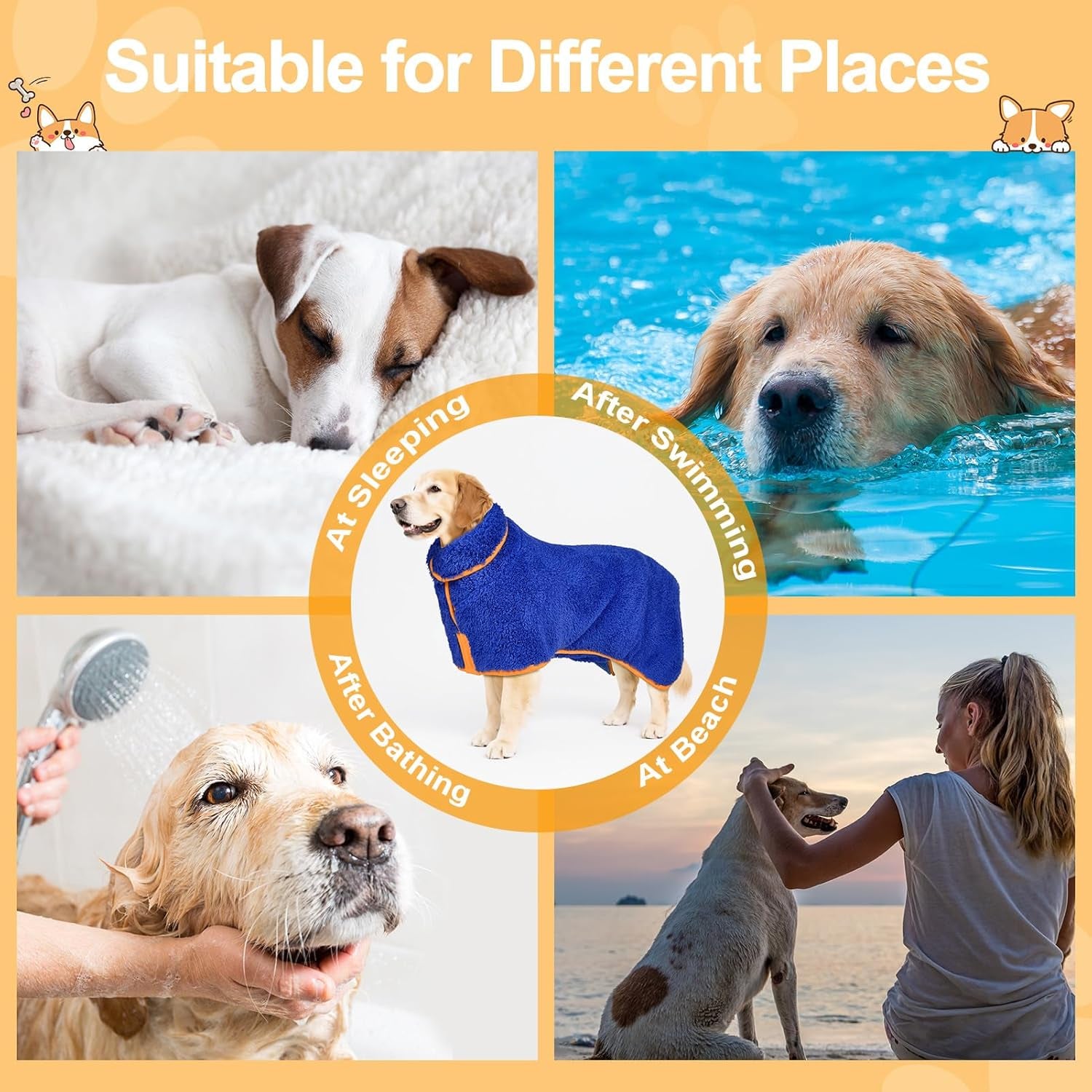 Dog Bathrobe, Quick Drying Super Absorbent Dog Robes for after Bath, Warm Keeping Dogs Towel, Dogs Bath Supplies, Dark Blue XL