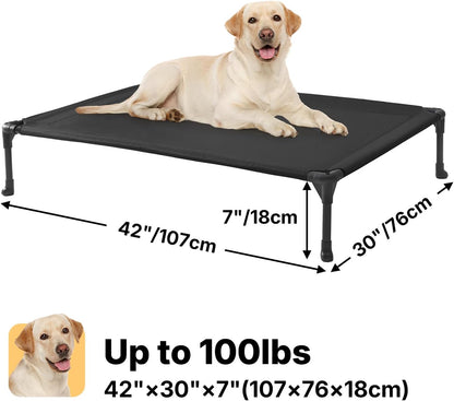 Outdoor Elevated Dog Bed Large Sized Dogs, Large Cooling Raised Dog Cots Beds Training Platform off Ground Hammock with Breathable Mesh, No-Slip Feet, 42"X30", Black