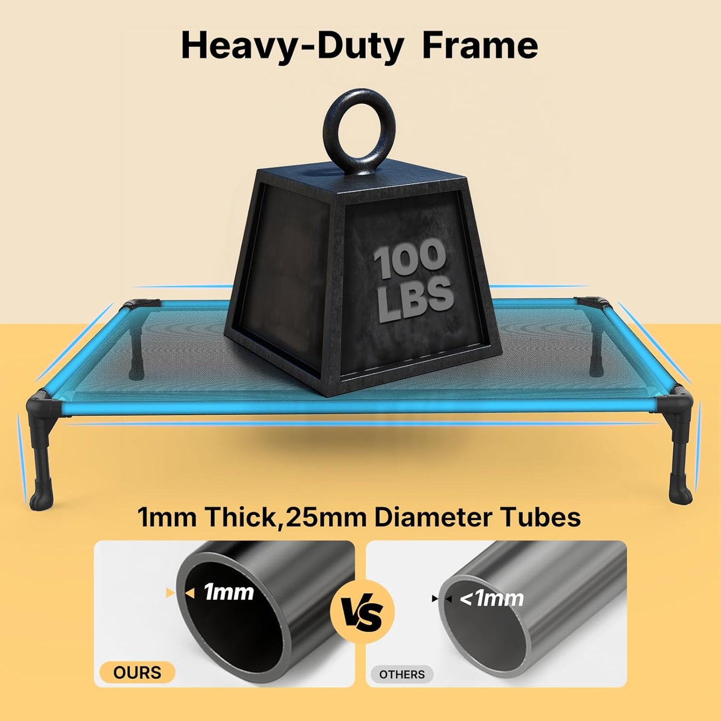 Outdoor Elevated Dog Bed Large Sized Dogs, Large Cooling Raised Dog Cots Beds Training Platform off Ground Hammock with Breathable Mesh, No-Slip Feet, 42"X30", Black