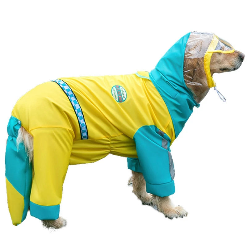 Stay Dry in Style: Waterproof Dog Raincoat with Reflective Features and Adjustable Hood for Large Breeds