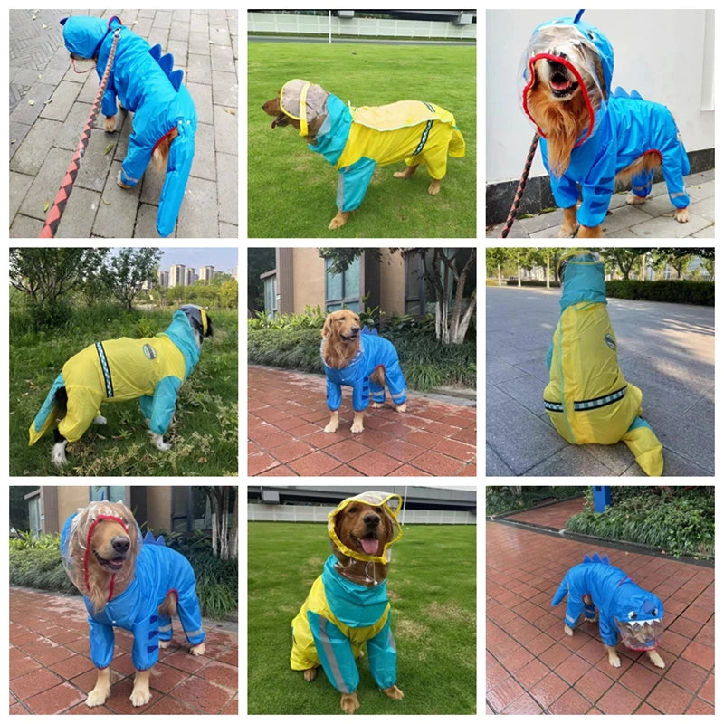 Stay Dry in Style: Waterproof Dog Raincoat with Reflective Features and Adjustable Hood for Large Breeds